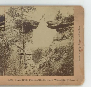 Jumping From Stand Rock Wisconsin WI Kilburn Stereoview - Imagen 1 de 2