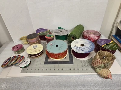 Holiday Ribbon Lot – Wired, Mesh, Velvet, Waterproof, Craft Bow Making – rolls - Image 1 of 4