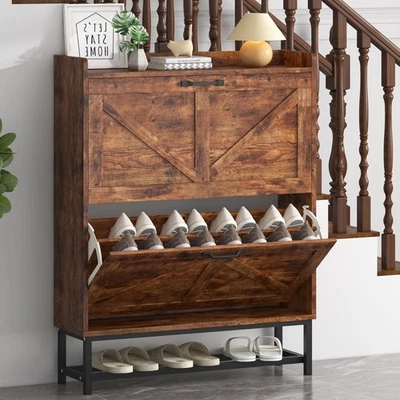 Zapatero con 2 Cajones Abatibles, Estante Organizador de Almacenamiento Independiente con M... Foto 1 de 4