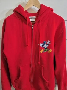 Vtg Walt Disney World Mickey Mouse Red Hooded Sweatshirt Full Zip Size S Nice - Picture 1 of 13