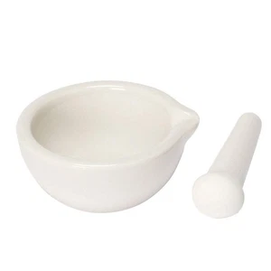 6 ml Porzellan Pfeffermühle Mörser Stößel Mopftopf Knoblauch Gewürz weiß  - Bild 1 von 5