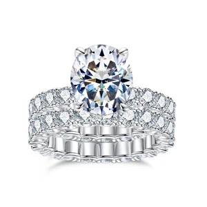 Cubic Zirconia Engagement Ring Bridal Set,10.06CTTW Oval Cut 5A Lab Grown CZ ... - Foto 1 di 8