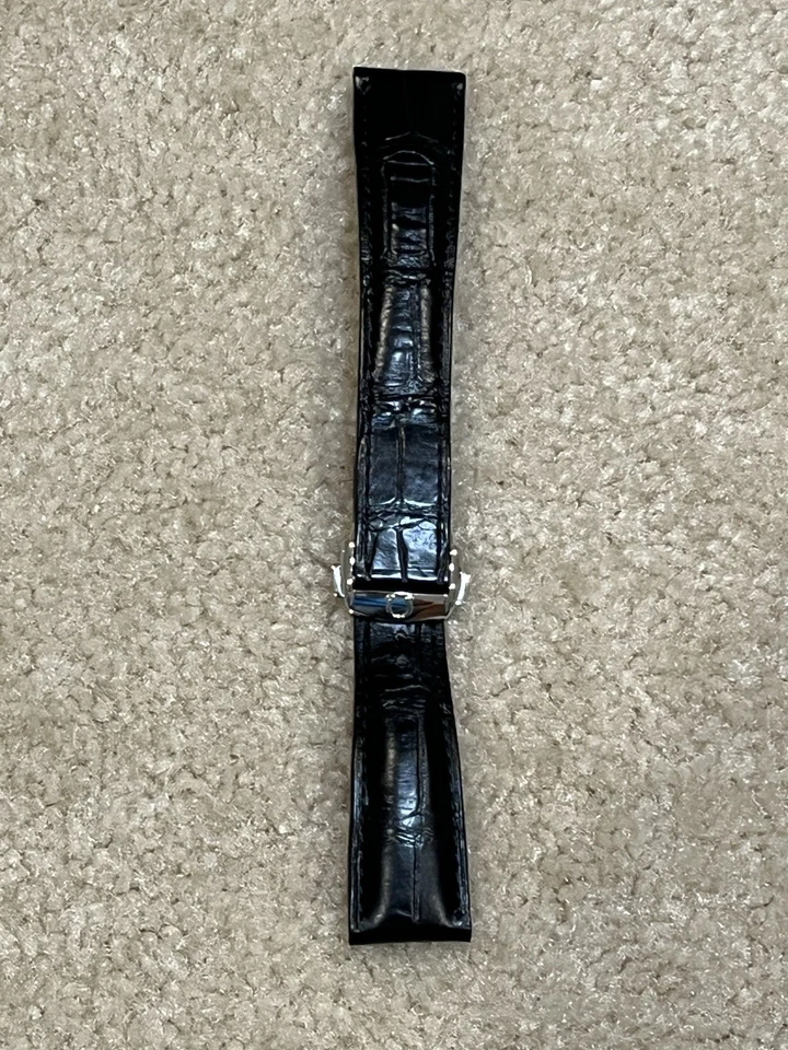 Pulseira de relógio oficial Omega jacaré preta com fecho de implantação Omega genuíno 20 mm - Imagem 1 de 4