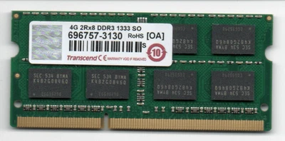 Transcend 4GB RAM 2Rx8 DDR3 SO-DIMM 1333 MHz PC3-10600 204-pin - Image 1 of 2