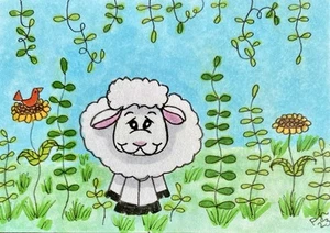 “Little Lambs Hiding Place” ACEO Garden By Outsider PJR Miniature Original Art - Picture 1 of 1