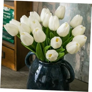 20pcs White Artificial Tulip Flowers, Silk Fake Flowers 13" for Mother's Day, - Picture 1 of 8