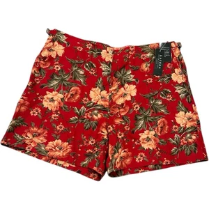 Vtg Lauren Ralph Lauren Shorts Womens Plus Size 22 100% Linen Red Floral Print - Picture 1 of 10