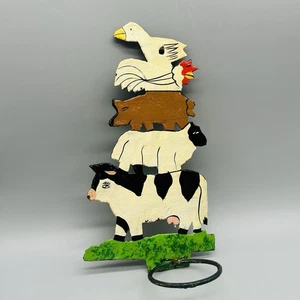 Gancho de pared vintage apilado de metal para animales de granja pintado a mano arte popular - Imagen 1 de 13