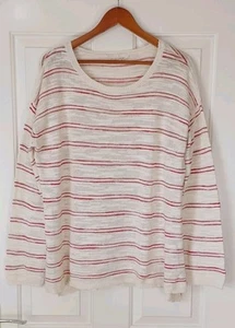 Seasalt Cornwall Women's Little Gull White Red Strip Cotton Linen Jumper UK 16 - Picture 1 of 5