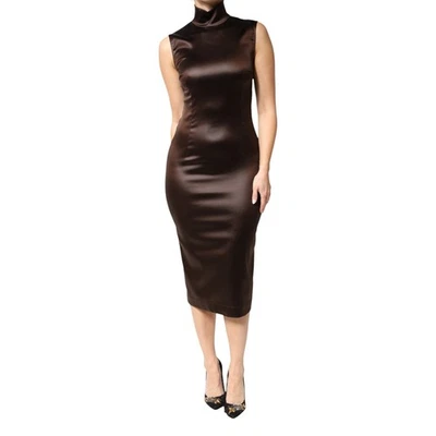 Vestido DOLCE & GABBANA Marrón Satinado Funda Midi Sin Mangas IT42/US8/M PRECIO DE VENTA SUGERIDO POR EL FABRICANTE 2930usd Foto 1 de 4