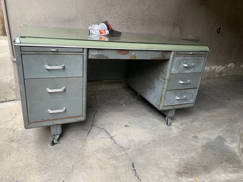 vintage metal tanker desk green  Grey 6 Drawer Cover