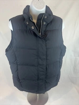 LL Bean Puffer Vest Womens M Goose Down Black Pink Full Zipper Snaps Zip Pockets - Image 1 of 4