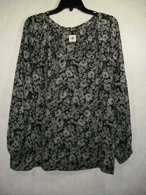 Top Cabi #3765 Bianca Mujer M Verde Gris Floral Transparente Forrado Manga Larga Foto 1 de 4