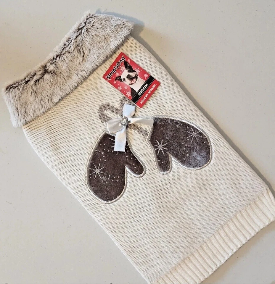 Mitones Simply para perros, lazo de gemas de satén, suéter para cachorro/perro de vacaciones con adornos de piel S, M o Lg Foto 1 de 4