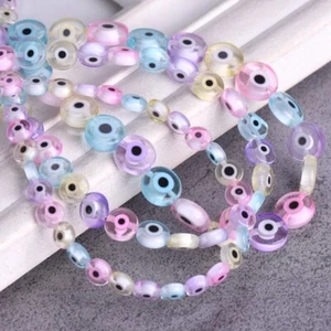 Cuentas de vidrio Millefiori planas de ojo mixto de 1 hebra de 35 cm hechas a mano de 6/8/10 mm - Imagen 1 de 8
