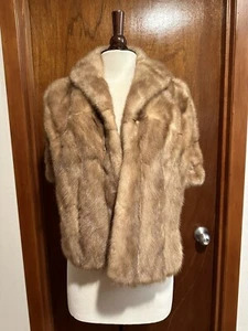 VINTAGE 60’s Golden Brown Genuine Mink Fur Stole Wrap Cape - Picture 1 of 7