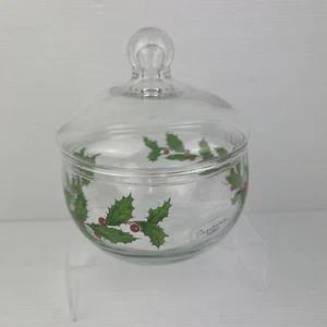 Holiday Holly Berries Pasabahce Turkey Glass Candy Jar With Lid - Picture 1 of 13