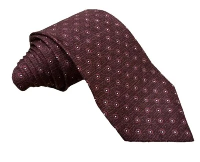 Gravata clássica de seda Dunhill masculina vermelha escura com estampa gráfica de ponto azul feita na Itália - Imagem 1 de 4