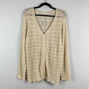 Maurices Tan Solid Open Stitch V Neck Sweater Size XXL Cinch Front - Picture 1 of 10