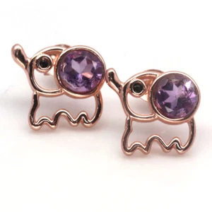Earrings Amethyst 6 MM. Black Spinel 925 Sterling Silver - Picture 1 of 3