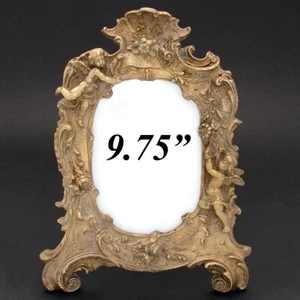 Antique French Signed Bronze 9.75" Picture Frame, Rococo Winged Cherubs or Putti - Picture 1 of 12