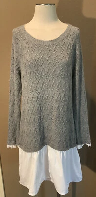 Vestido Suéter Elegante Anthropologie Sparrow L Gris y Blanco Manga Larga Foto 1 de 4