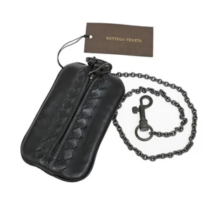 BOTTEGA VENETA Intrecciato Chain Coin Case Wallet Leather Black Italy 65EE897 - Picture 1 of 11