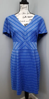 Marc New York Andrew Marc Sheath 女式 14 蓝色弹力雪佛龙后拉链 — 第 1/4 张图片