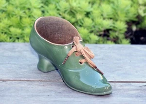 ANTIQUE PORCELAIN GERMAN FAIRING LADIES LACE UP SHOE PINCUSHION - Picture 1 of 12