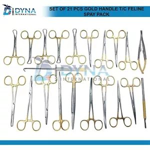 JUEGO DE 21 PIEZAS MANGO DORADO T/C PAQUETE DE ESTERILIZACIÓN FELINA KIT DE INSTRUMENTOS QUIRÚRGICOS - Imagen 1 de 5