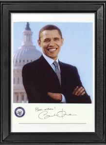 Barack Obama Autographe Avec Bilderahmen USA Président Autograph Michelle Photo - Imagen 1 de 5