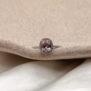 925 Sterling Silver Oval Cut Morganite Ring Halo Ring Pink Stone Wedding Jewelry - Picture 1 of 14