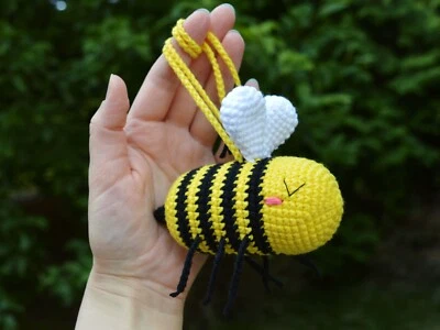Stroller BEE toy,Crochet toy handmade,Bee rattle,Accessory to hang on a stroller - Image 1 of 4