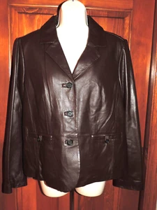 Liz Claiborne Chocolate Leather Button Down Jacket / Coat Size S small - Picture 1 of 7