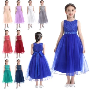 US Flower Girls Lace Long Dress Wedding Party Pageant Princess Formal Maxi Gown - Picture 1 of 65