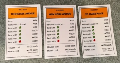 2014 Монополия замены - 3 оранжевый собственности карты - Изображение 1 из 4