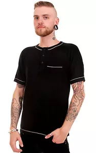 TOP A MANICHE CORTE INDIE RETRO DA UOMO ANNI '60 NUOVO VINTAGE GRANDAD COLLETTO LAVORATO A MAGLIA - Foto 1 di 6
