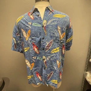 Camicia Big Dogs uomo grande blu hawaiana tavola da surf stampa rayon bottoni estate - Foto 1 di 13