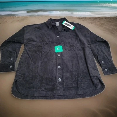 Matty M The Corduroy Shirt Jacke Women's XL Black Cotton/Spandex NEW w/TAGS - Image 1 of 4