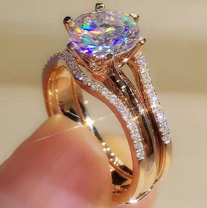 Anello da sposa matrimonio 14 kt finitura oro rosa 3 ct diamanti creati in laboratorio misura 7 - Foto 1 di 5