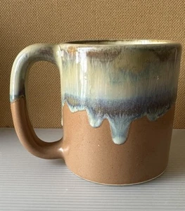 Vtg Rodolfo Padilla Signed Large Coffee Mug Blue Tan Drip Glaze 16 fl. oz 4.25"T - Picture 1 of 9