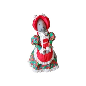 Vtg Handmade Christmas Country Mouse Fabric Decor Fireplace Porch Greeter 21” - Bild 1 von 10