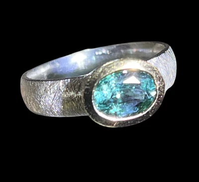 Indigostar Mystisch Türkis Turmalin Ring in Silber mit teilvergoldeter Fassung - Bild 1 von 4
