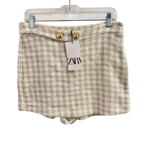 Zara Houndstooth Tweed Skort Size Large Cream & Tan Preppy Modern Contemporary - Picture 1 of 14
