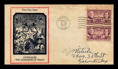 SELLOS DR JIM PORTADA DE ESTADOS UNIDOS CENTENARIO DE TEXAS FDC SCOTT 776 PAR GONZALES TEXAS Foto 1 de 2