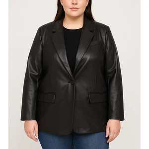 BCBGMAXAZRIA Black Vegan Leather Blazer Women's Size Large - Picture 1 of 14