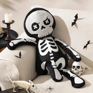 Happy Halloween Shaped Throw Pillow, Skeleton Shaped Pillow, Soft Velvet Embroid - Picture 1 of 12