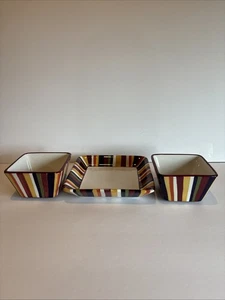 "Juego de 2 cuencos cuadrados a rayas de 4"" Pampered Chef y un plato de 7""" - Imagen 1 de 8