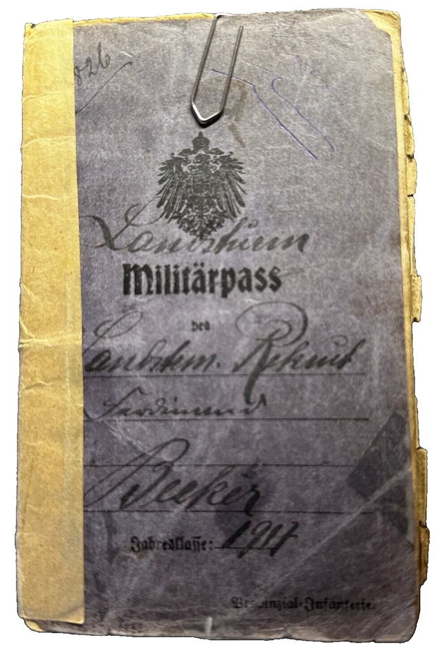 Original WWI Military Pass BECKER Iron Cross East & Westfront Flanders Inf Reg 2 - Image 1 of 4