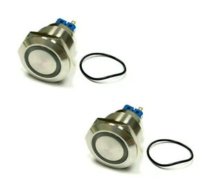 2pcs 25mm  Stainless Push Button White Halo LED Light Switch USA - Picture 1 of 3